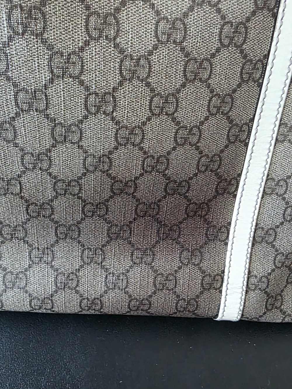 Authentic Gucci Brown and Cream GG Monogram Canvas Pouch with Leather Trim - Picture 6 of 8